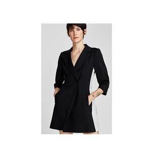 Zara Black White Tuxedo Lapel Blazer Mini Dress Size XS